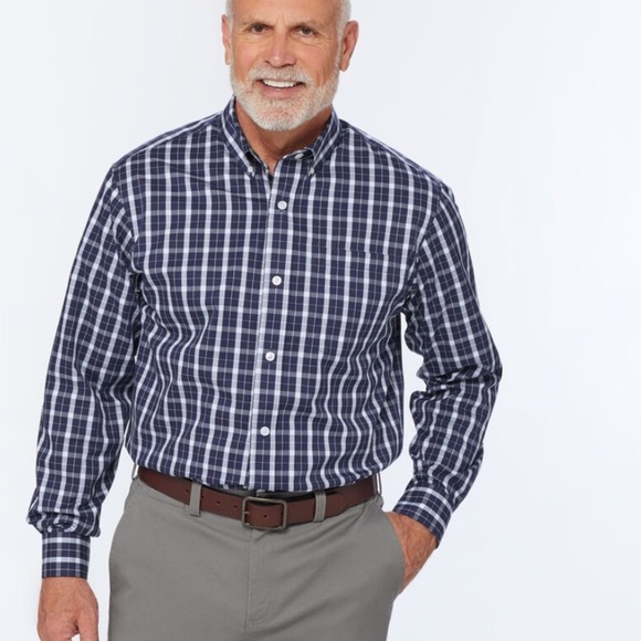 Duluth Trading Blue Plaid Wrinkle Fighter Relaxed Fit Button Down L - Picture 2 of 14